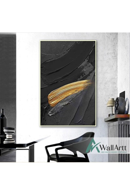 Abstract Gold on Black 3d Heavy Textured Partial Oil Painting